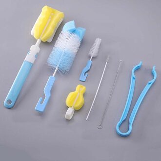 7 Stks/set Fles Spons Borstel Gereedschap Borstel Set Duurzaam Handige Borstel Tool Herramientas De Pincel Blauw