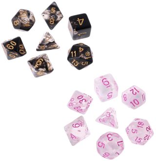 7 Stks/set Game Dobbelstenen Transparante Mode Dices Multi-Side Desktop Games Party Play Polyhedrale Zwart/Roze
