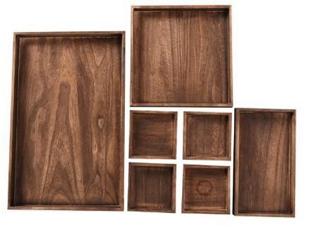 7 stks/set Houten Thee Dienblad Tafel Plaat Snacks Dessert Voedsel Opslag Schotel Thee Koffie Ontbijt Lade Hotel Thuis Serveren lade