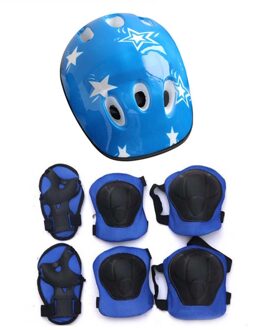 7 Stks/set Kids Fietsen Beschermende Gear Fiets Helm Knie Pols Elleboog Guard Roller High-Density Padding Comfort Goede Ventilatie Blauw
