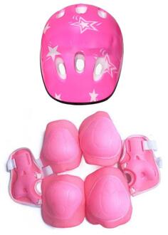 7 Stks/set Kids Fietsen Beschermende Gear Fiets Helm Knie Pols Elleboog Guard Roller High-Density Padding Comfort Goede Ventilatie roze