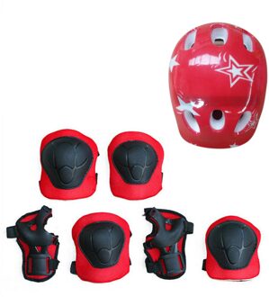 7 Stks/set Kids Jongen Meisje Veiligheid Helm Knie Elleboog Pad Sets Kinderen Fietsen Skate Fiets Helm Bescherming Veiligheid Guard rood