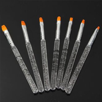 7 Stks/set Manicure Uv Gel Brush Pen Clear Acryl Kristal Handvat Nail Art Schilderij Tekening Borstel