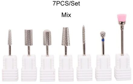 7 Stks/set Nail Kegel Tip Wolfraam Boren Elektrische Cuticle Schoon Rotary Voor Manicure Pedicure Slijpen Hoofd Nail Sander Tip 7stk mengen