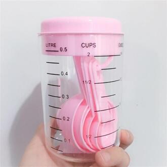 7 Stks/set Plastic Maatbekers En Maatlepel Meten Thee Koffie Suiker Taart Bakken Vloeibare Maatbeker Gereedschap roze