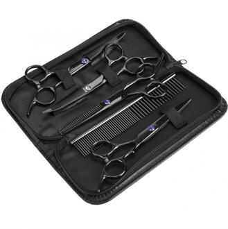 7 Stks/set Professionele Huisdier Schaar Voor Hond Grooming 6.3 Inch Hond Kat Kappers Shears Dunner Gebogen Schaar Met Kam Zak