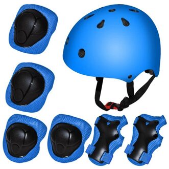 7 Stks/set Unisex Kinderen Outdoor Sport Kids Veiligheid Helm Knie Elleboog Pad Sets Fietsen Skate Skateboard Fiets Roller Protector Blauw