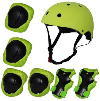 7 Stks/set Unisex Kinderen Outdoor Sport Kids Veiligheid Helm Knie Elleboog Pad Sets Fietsen Skate Skateboard Fiets Roller Protector groen