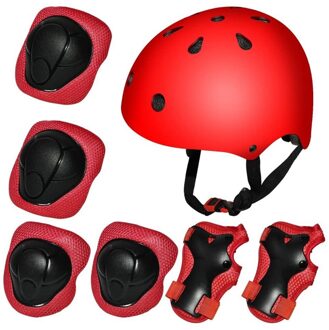 7 Stks/set Unisex Kinderen Outdoor Sport Kids Veiligheid Helm Knie Elleboog Pad Sets Fietsen Skate Skateboard Fiets Roller Protector Rood