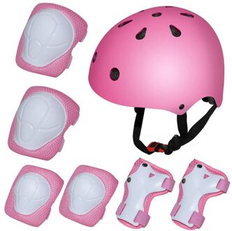 7 Stks/set Unisex Kinderen Outdoor Sport Kids Veiligheid Helm Knie Elleboog Pad Sets Fietsen Skate Skateboard Fiets Roller Protector Roze