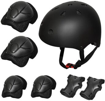 7 Stks/set Unisex Kinderen Outdoor Sport Kids Veiligheid Helm Knie Elleboog Pad Sets Fietsen Skate Skateboard Fiets Roller Protector zwart