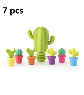 7 Stks/set Wijn Cup Mixproof Siliconen Marker Bars Party Voorkomen Verwarren Rubber Wijnglazen Label Met Flessenstop cactus