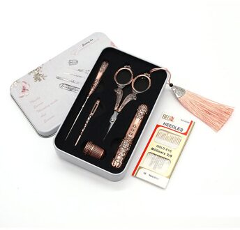 7 Stks/sets Vintage Schaar Naaien Tool Set Borduurwerk Schaar Naald Case Naald Fles Naaien Vingerhoed Antieke Craft Naaien Tool nee.3 reeks