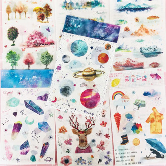 7 Style Choose 2 Sheets /Pack Beautiful Planets Landscape Washi Paper Stickers DIY Phone Hand Account Decor