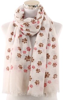 70*180Cm Kat Voetafdruk Sjaal Cartoon Gedrukt Kwasten Sjaal Street Style Lente Sjaal Beige