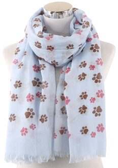 70*180Cm Kat Voetafdruk Sjaal Cartoon Gedrukt Kwasten Sjaal Street Style Lente Sjaal blauw