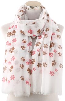 70*180Cm Kat Voetafdruk Sjaal Cartoon Gedrukt Kwasten Sjaal Street Style Lente Sjaal wit