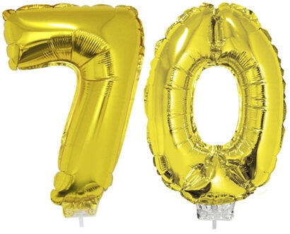 70 jaar leeftijd feestartikelen - versiering cijfers - ballonnen op stokje - van 41 cm - goud
