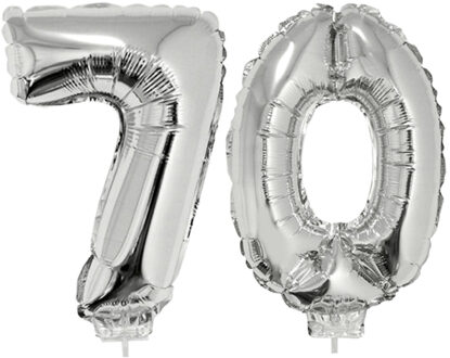 70 jaar leeftijd feestartikelen - versiering cijfers - ballonnen op stokje - van 41 cm