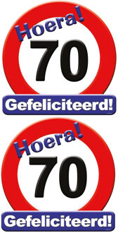 70 jaar verjaardag stopbord - 2x stuks - Dia 50 cm - Leeftijd feestartikelen - verkeersbord - Karton