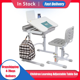 70CM Lifting Table Can Tilt Children Learning Adjustable Table And Chair Gray Set (With Reading Stand Without Table Lamp)