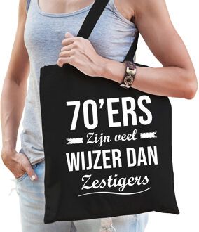 70ers zijn veel wijzer dan zestigers kado / verjaardag tas 70 jaar zwart voor dames - Feest Boodschappentassen