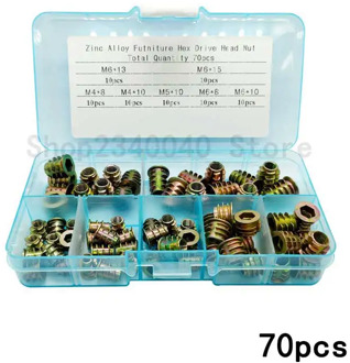 70Pcs/set M4 M5 M6 Zinc Alloy Furniture Nuts Thread for Wood Insert Nut Flange Hex Socket Head Assortment Kit Furniture Nuts