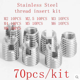 70pcs stainless steel self tapping thread insert kit, M2 m2.5 M3 M4 M5 M6 M8 Helical Insert Self Tapping Slotted Screw