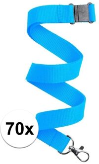 70x Lichtblauw keycord/lanyard met karabijnhaak sleutelhanger 50 cm - Polyester keycords/sleutelkoord