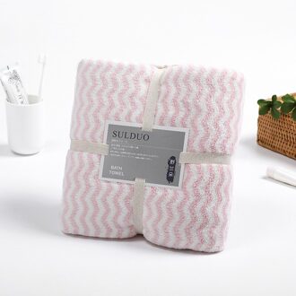 70X140Cm Thuis Textiel Handdoek Coral Fluwelen Badhanddoeken Voor Volwassen Zachte Absorberende Microfiber Stof Handdoek Wearable Bad handdoek W streep roze
