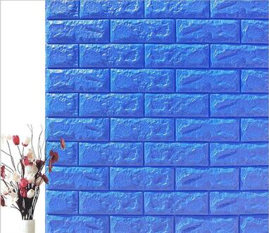 70x77cm Stijl 5 Stuks 3D Baksteen Behang Verwijderbare Peal en Stok PE Foam Muur Sticker voor woonkamer Home Office blauw