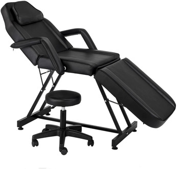 72" Adjustable Beauty Bed Beauty Salon SPA Massage Bed Tattoo Chair with Stool Black