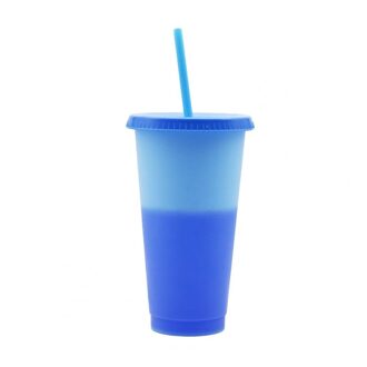 720Ml Verkleuring Cup Vaste Ring Warmte-isolatie Geen Geur Kleur Veranderende Koude Cup Met Deksel Stro Voor Home Water potten Blauw