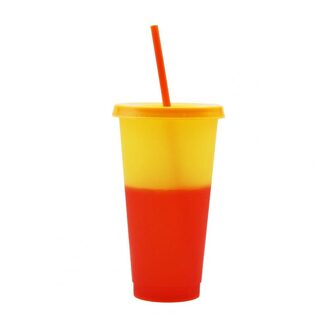 720Ml Verkleuring Cup Vaste Ring Warmte-isolatie Geen Geur Kleur Veranderende Koude Cup Met Deksel Stro Voor Home Water potten Oranje