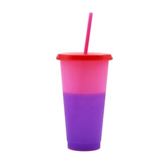 720Ml Verkleuring Cup Vaste Ring Warmte-isolatie Geen Geur Kleur Veranderende Koude Cup Met Deksel Stro Voor Home Water potten Roze