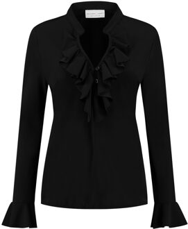 7257 blouse ruche black Zwart - M