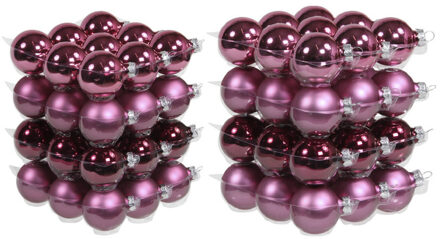 72x stuks glazen kerstballen cherry roze (heather) 4 en 6 cm mat/glans - Kerstbal