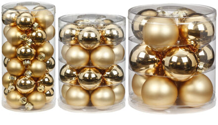 72x stuks glazen kerstballen elegant goud mix 4, 6 en 8 cm glans en mat - Kerstbal Goudkleurig