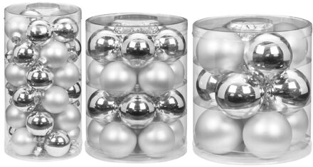 72x stuks glazen kerstballen elegant zilver mix 4, 6 en 8 cm glans en mat - Kerstbal Zilverkleurig