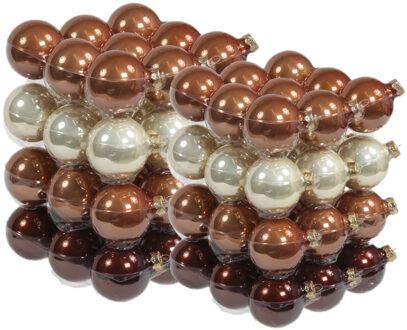 72x stuks glazen kerstballen natuurtinten (opal natural) 4 en 6 cm mat/glans - Kerstbal Bruin