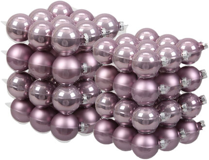 72x stuks glazen kerstballen salie paars (lilac sage) 4 en 6 cm mat/glans - Kerstbal