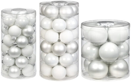 72x stuks glazen kerstballen wit 4, 6 en 8 cm glans en mat - Kerstbal