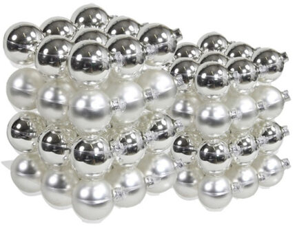 72x stuks glazen kerstballen zilver 4 en 6 cm mat/glans