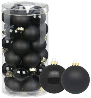 72x stuks glazen kerstballen zwart 4 cm glans en mat
