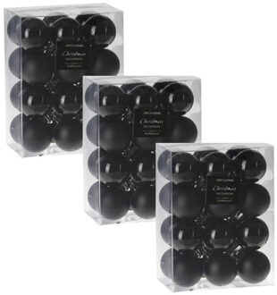72x stuks kleine kunststof kerstballen zwart 3 cm