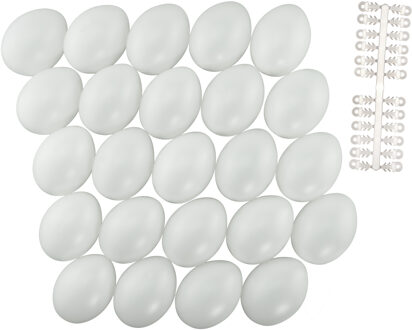 72x stuks witte hobby knutselen eieren van plastic 6 cm met hanger