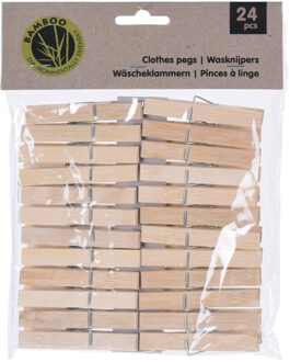 72x Wasgoedknijpers naturel van bamboe hout 7 cm - Knijpers Bruin