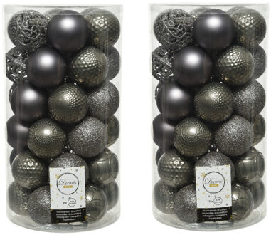 74x Stuks Kunststof Kerstballen Antraciet (Warm Grey) 6 Cm Mat/glans/glitter - Kerstbal Grijs