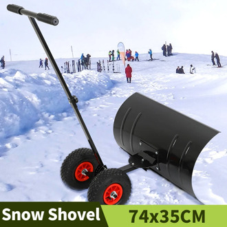 74x35cm Outdoor Snowboard Garden Tools Push Snow Shovels Height Adjustable Roller Type Non-slip Handle Snowplow With 2 Wheels