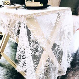 75*300Cm Europese Stijl Pure White Wedding Party Decoratie Grote Tafelloper Eenvoudige Holle Kant Tafelkleed Thuis Keuken decor